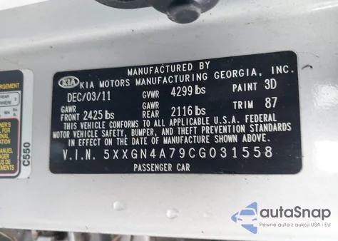 2012 Kia Optima Ex from USA, damaged, VIN 5XXGN4A79CG031558